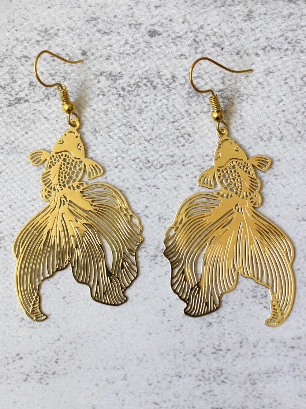 Gold Fish-Shaped Dangle Earrings - new